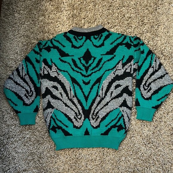 Vintage LicoRice X Horse Pattern Sweater - Teal and Black Made in Korea - Picture 9 of 11